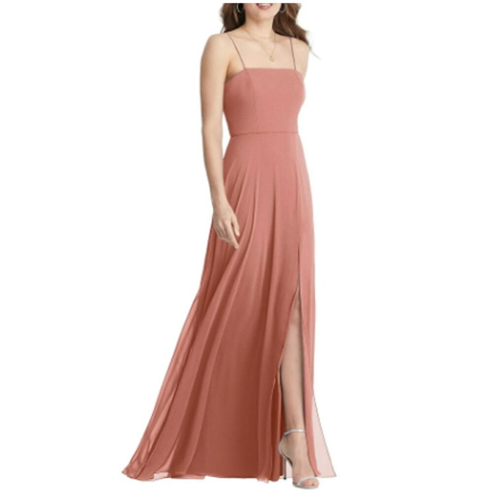 New ~ LOVELY ~ Square Neck Chiffon Maxi Dress With Front Slit Size 6 HOMECOMING